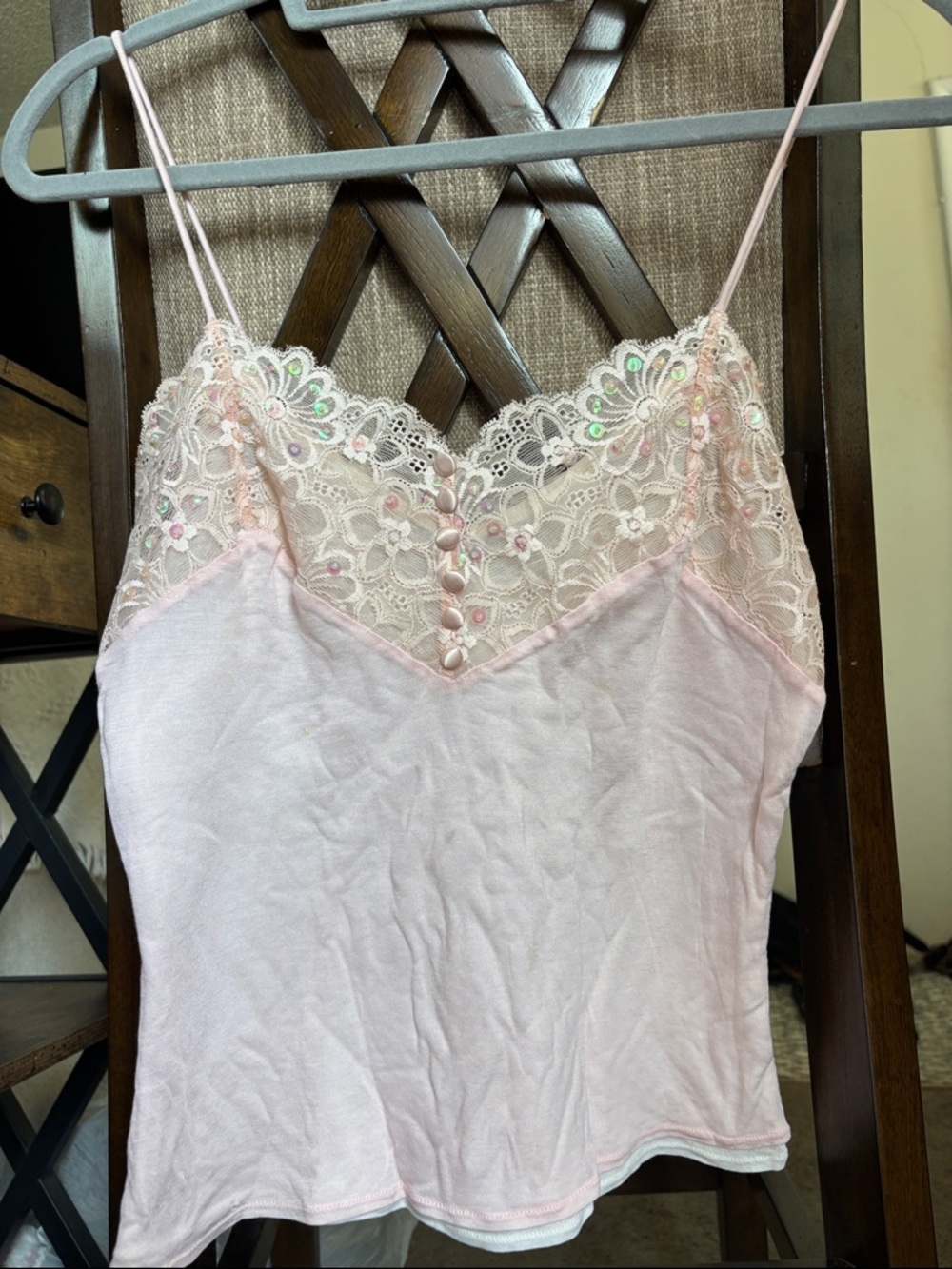 Express Pale Pink Lace Cami with Sequin Buttons size small